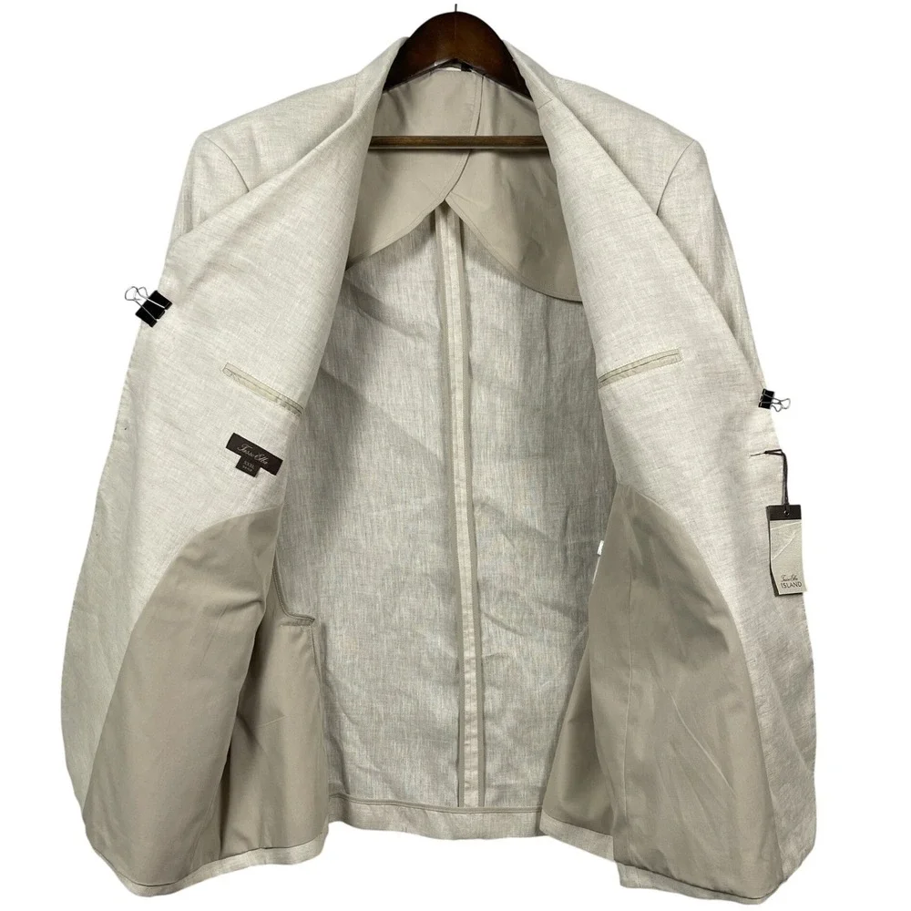 Tasso Elba Blazer NWT Mens 3XL Natural Khaki Island 100% Linen Sport Coat